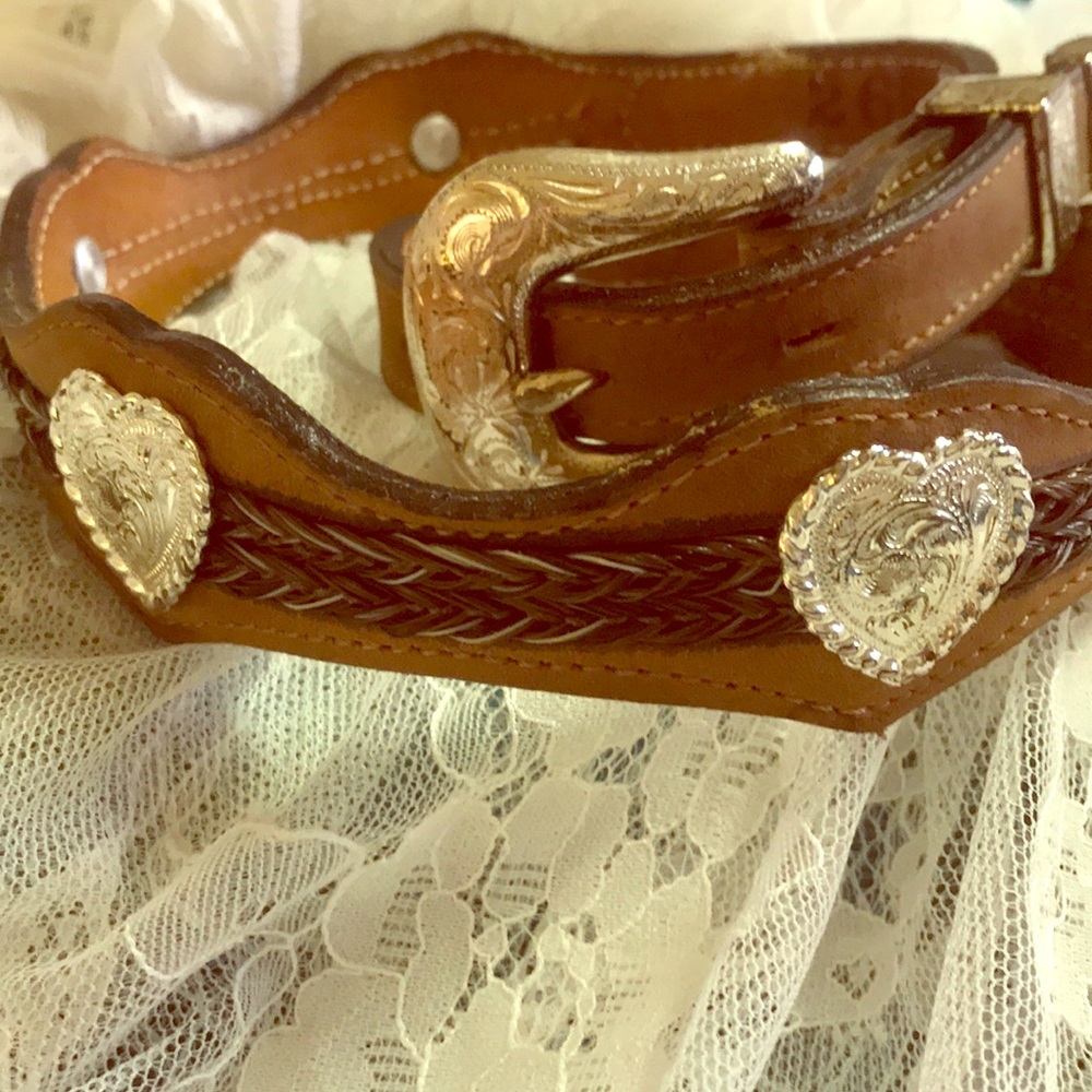 Leather horse hair silver heart concho belt.